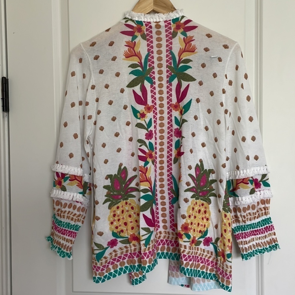 Chico’s Women’s Tropic Trim Cardigan Sweater White/Multi M - Picture 5 of 8